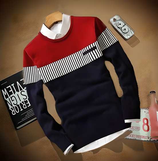 BoldZone Red Colorblock Cotton Tee – Full Sleeves
